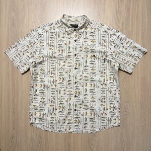 Woolrich Birch Freshwater Fly Fish Short Sleeve Buttonup Shirt Mens Large White